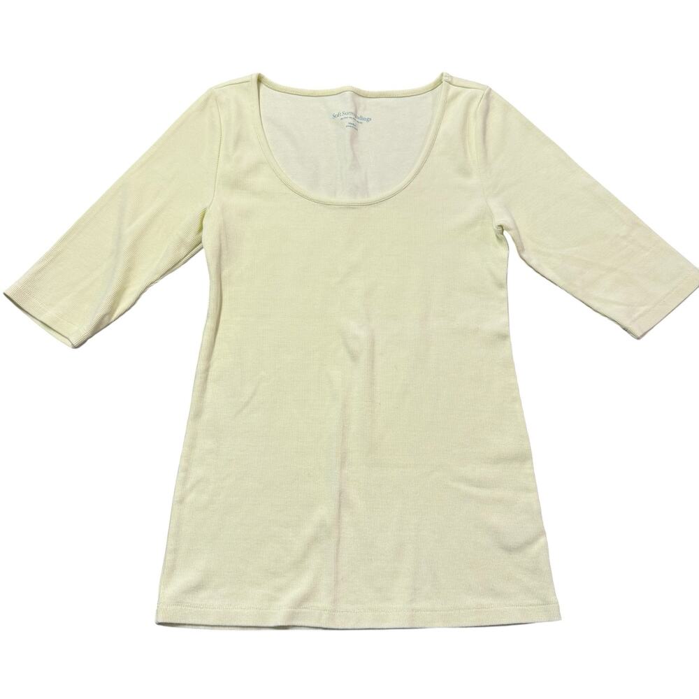 Soft Surroundings Yellow ribbed top with half sleeves, cotton/modal, Size M
